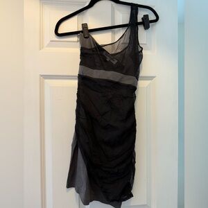 Black and grey one shoulder style stalker dress